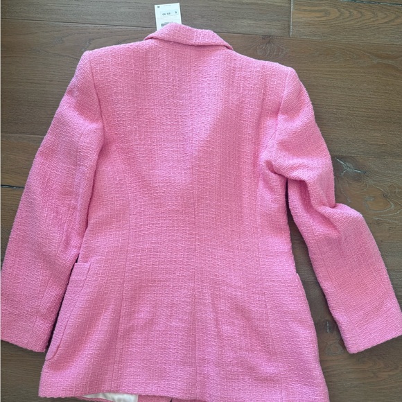 NWT-Zara Pink Tweed Women's Blazer Jacket Gold Button Detail - Picture 6 of 12